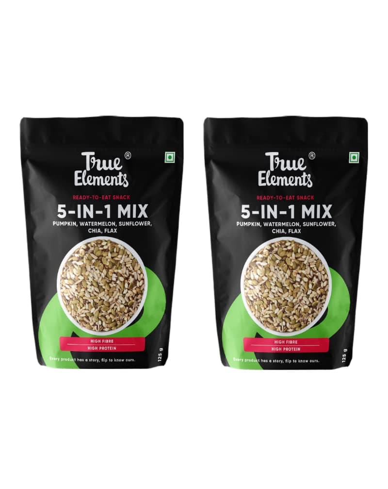 True Elements 5 in 1 Super Seeds Mix, Sunflower Pumpkin Flax Watermelon and Chia Seeds (Mixed Seeds) Pouch, 2 x 125 g