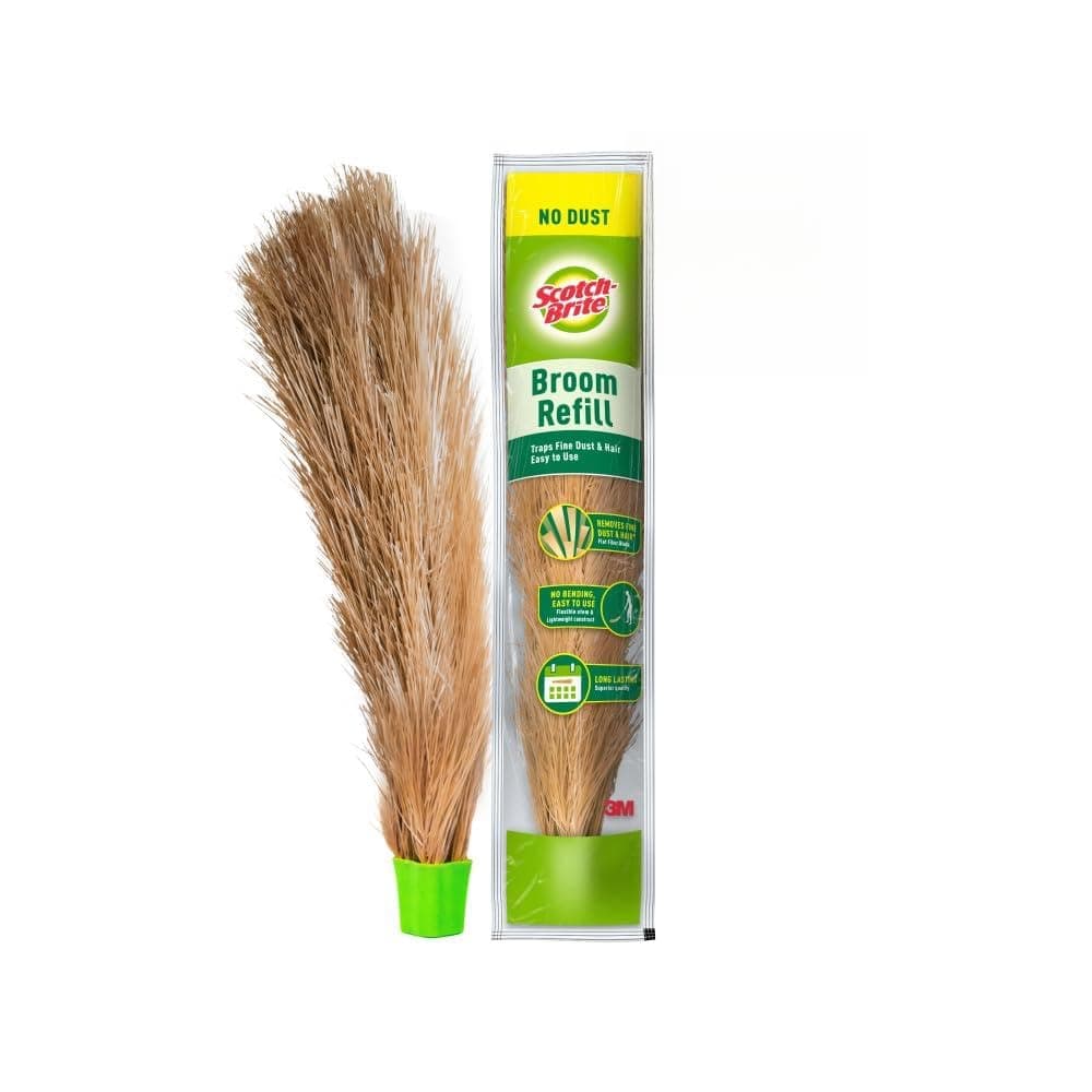 Scotch-Brite No-Dust Broom Head Refill Without Handle| Flat Fiber Jhadu for Fine Dust & Hair | Reaches All Corners | Multipurpose Floor Cobweb & Ceiling Cleaner | No Back Strain