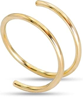 LUCKYJEWUS Double Nose Ring Hoop for Single Piercing, 14k Gold Filled or Sterling Silver Spiral Twist Nose Hoop for Women Men