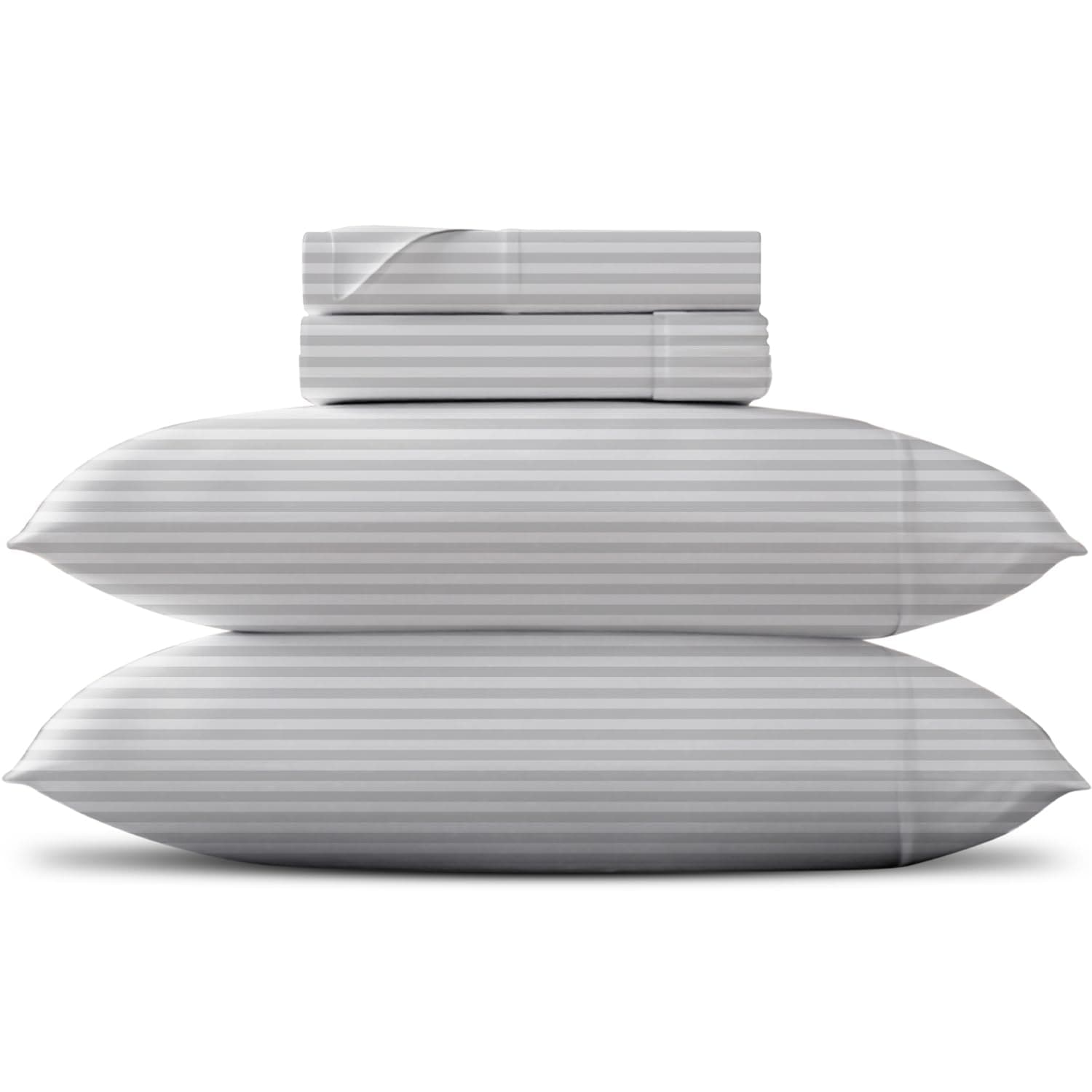 TEXAS LINEN CO. Luxury Egyptian Cotton Queen Stripe Sheet Set, 600 Thread Count Extra Long Staple 4 PC Set, Queen White Damask Sheets, Soft, Cooling Sateen Weave Sheets Upto 18 in Deep Pocket