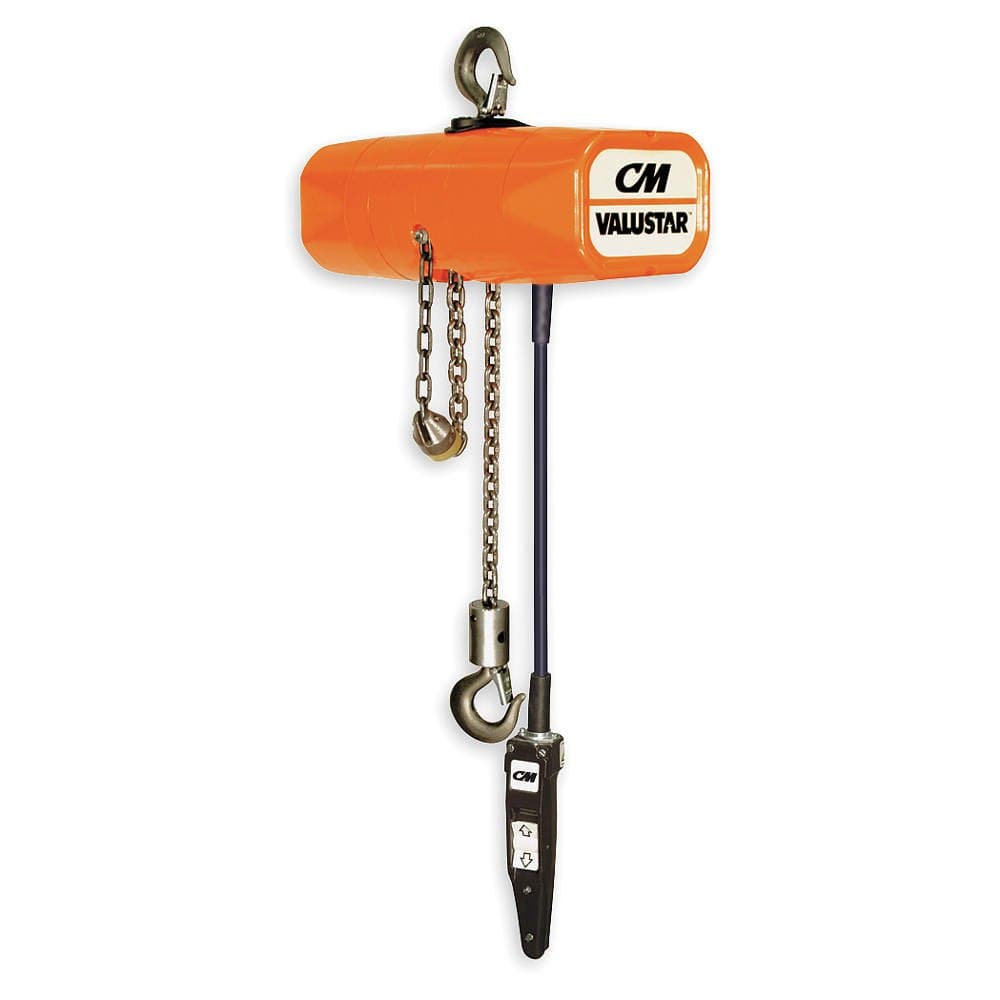 CM Valuestar Electric Chain Hoist, Single Phase, Hook Mount, 1 Ton Capacity, 10' Lift, 16 fpm Max Lift Speed, 1-1/8" Hook Opening, 115V