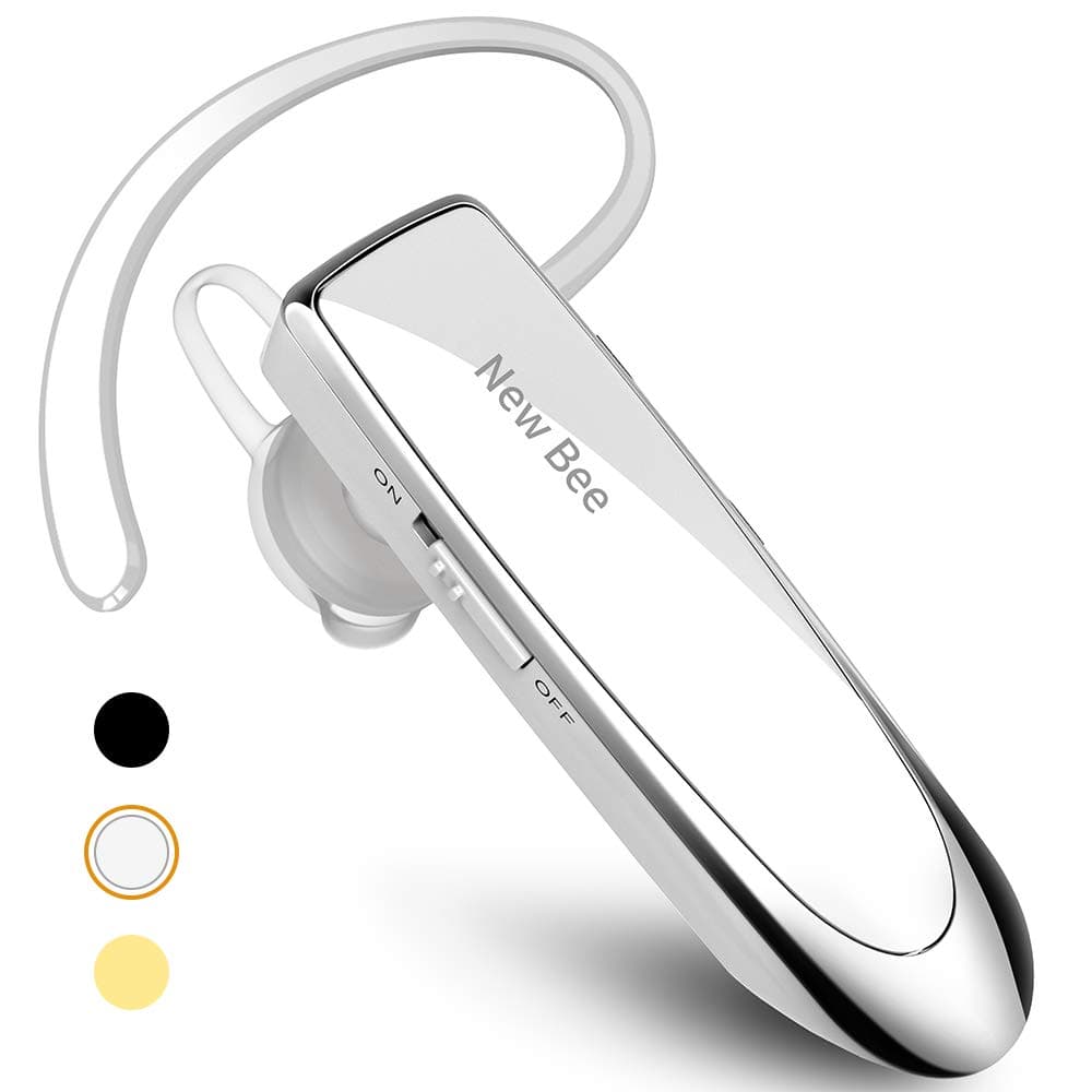 New bee Bluetooth Earpiece V5.0 Wireless Handsfree Headset 24 Hrs Driving Headset 60 Days Standby Time with Noise Cancelling Mic Headsetcase for iPhone Android Laptop Truck Driver (White)