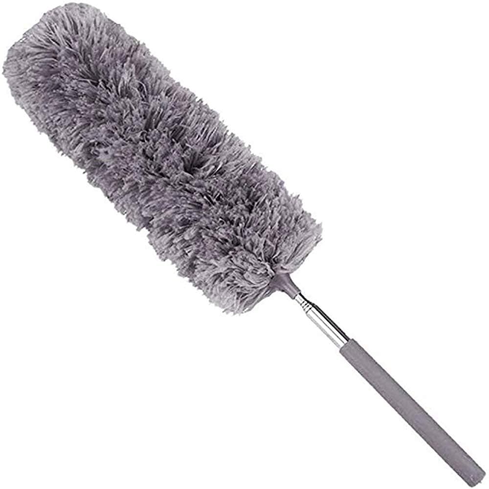 Microfiber Duster with Extension Pole with Protective Head Cap -No Scratch to Ceiling,Extra Long 100 inches Feather Duster for Cleaning High Ceiling Fan,Interior Roof,Cobweb,Gap Dust (B)