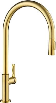 KRAUS Oletto High-Arc Single Handle Pull-Down Kitchen Faucet in Brushed Brass, KPF-2821BB