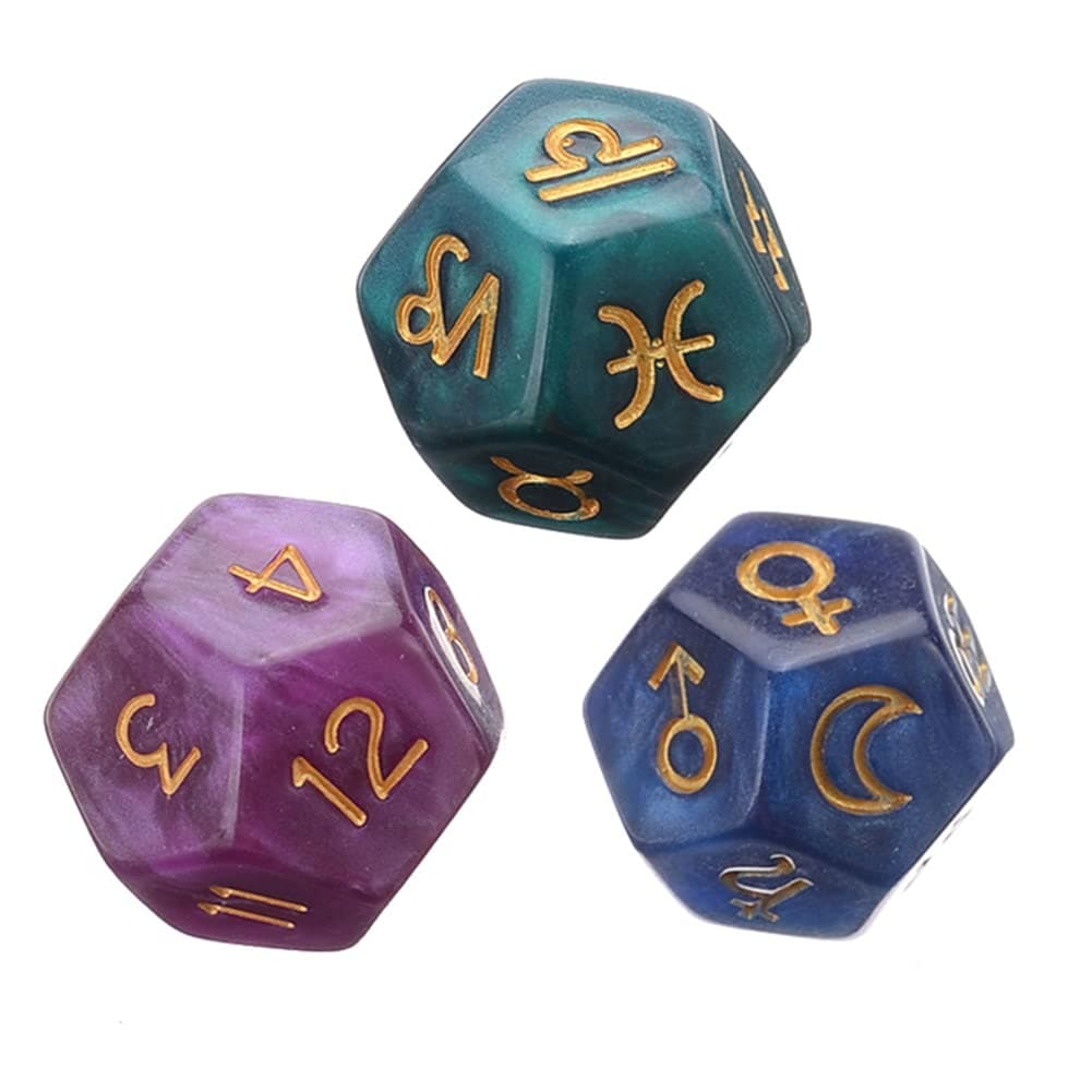 3 Constellation Dice, Divination Dice, 12-Sided Astrological Dice, Astrology Tarot Dice, Constellation Divination Tarot Cards Game Dice, Pearl Astrological Dice For RPG Board Games