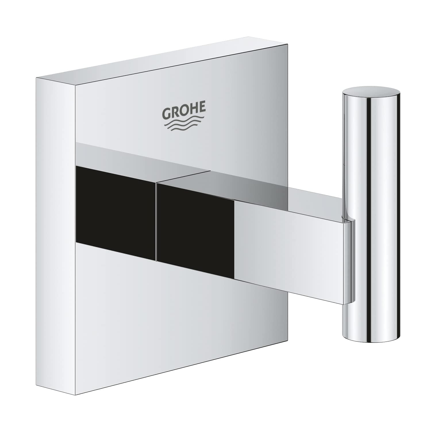 Start Cube Robe Hook - Bathroom Wall Mounted Shower Towel Hanger (Metal, Concealed Fastening, Including Screws and Dowels), Extra Easy to Fit with GROHE QuickGlue, Chrome, 40961000