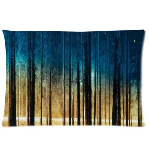 Blue Nebula Galaxy Space Forest Trees Custom Zippered Bed Pillow Cases 20x30 (Twin sides)
