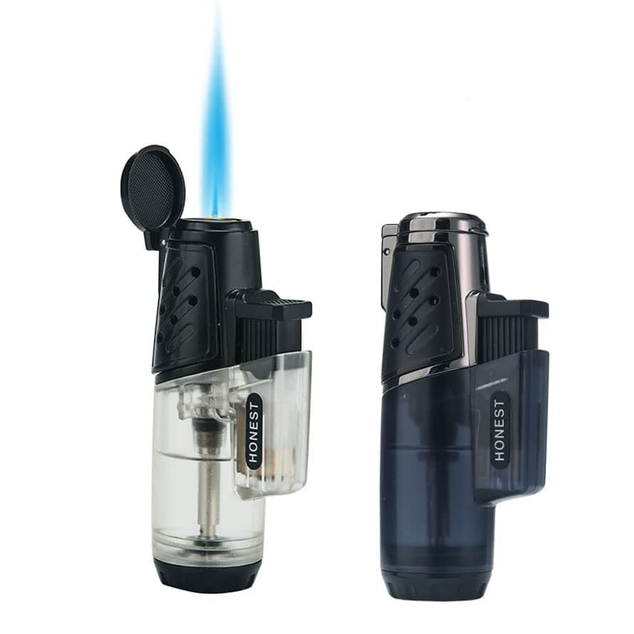 PROMISE 2 Pack Torch Lighter Windproof Turbo Strong Flame Butane Refillable Lighter Large Butane Gas Tank (Black & White)