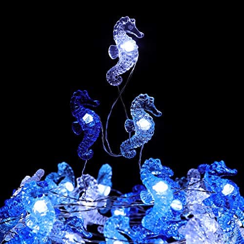 WSgift Seahorse Decorative String Lights, 18.7 Ft 40 LED USB Plug-in Copper Wire Beach Theme Fairy Lights for Various Indoor Outdoor Decoration Projects (Cool White, Remote Control with Timer)