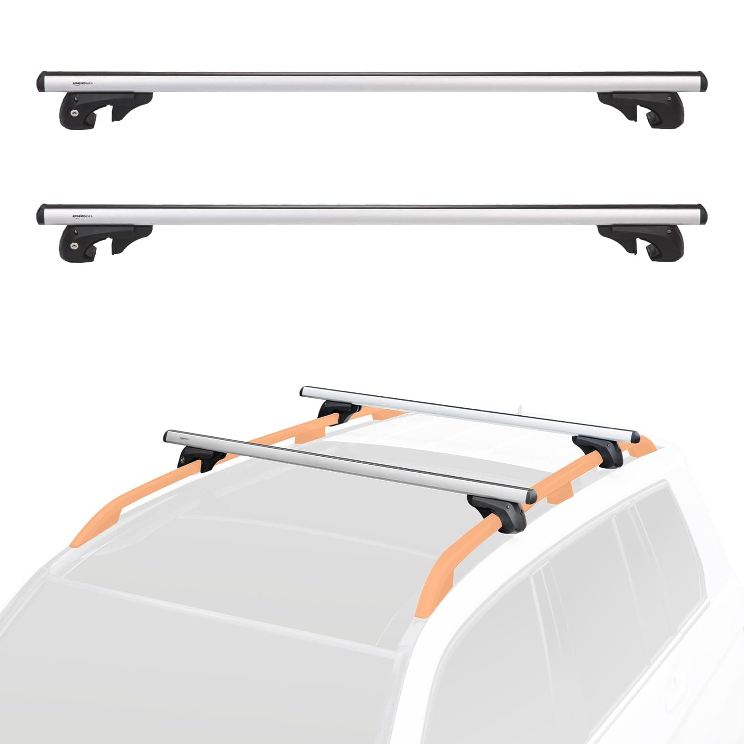 Amazon Basics Cross Rail Roof Rack, 132.1 cm, Pack of 2, Black/Silver