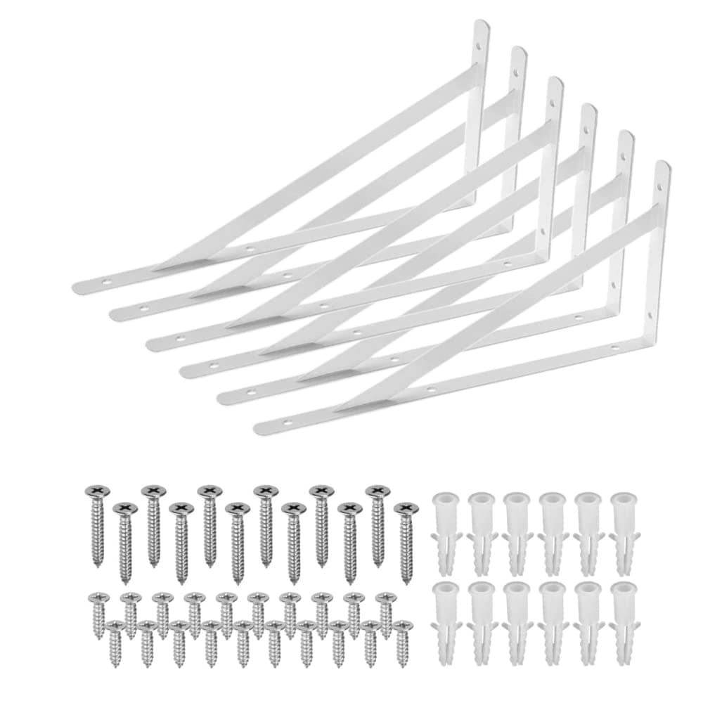 Triangle Shelf Brackets 6PCS Wall Mounted Shelf Brackets Triangle Shelf Brackets for Shelves Iron Shelf Supports with Screws Right-Angle Corner Brace Home Decoration Brackets (White：30cm/12")