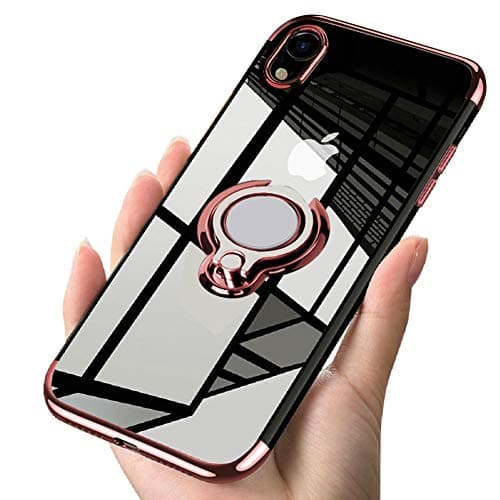 Designed for iPhone XR Case 6.1 Clear Slim 360° Adjustable Ring Holder Protective Cover Soft TPU Thin Anti-Scratch Shockproof Impact Protection for Magnetic Car Mount -Rose Gold