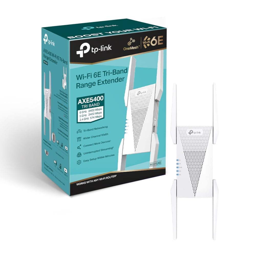 AXE5400 Tri-Band Mesh Wi-Fi 6E Range Extender | Broadband/Wi-Fi Extender | Wi-Fi Booster/Hotspot with 1 Gigabit Port | 160 MHz Channels | Built-In Access Point Mode | Easy Setup - RE815XE