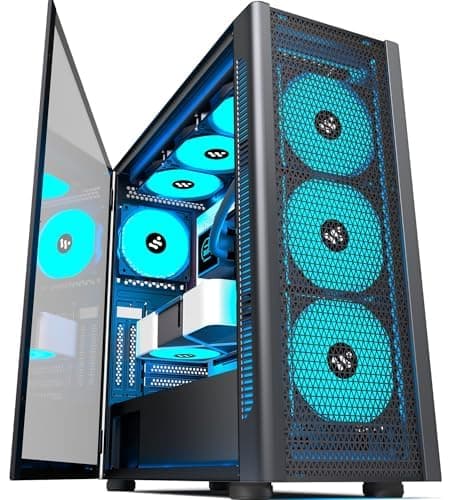 AMANSON PC Case- Pre-Install 6 PWM ARGB Cases Fans, E-ATX Mid Tower Gaming Case with Opening Tempered Glass Side Panel Door, Mesh Computer Case,Black,C730