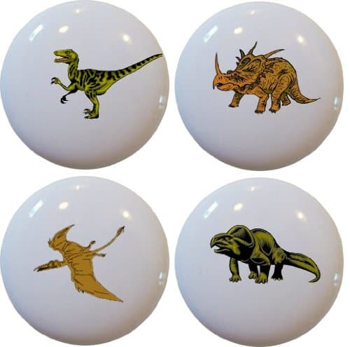 4 Dinosaur T-Rex Ceramic Cabinet Drawer Pull Knobs