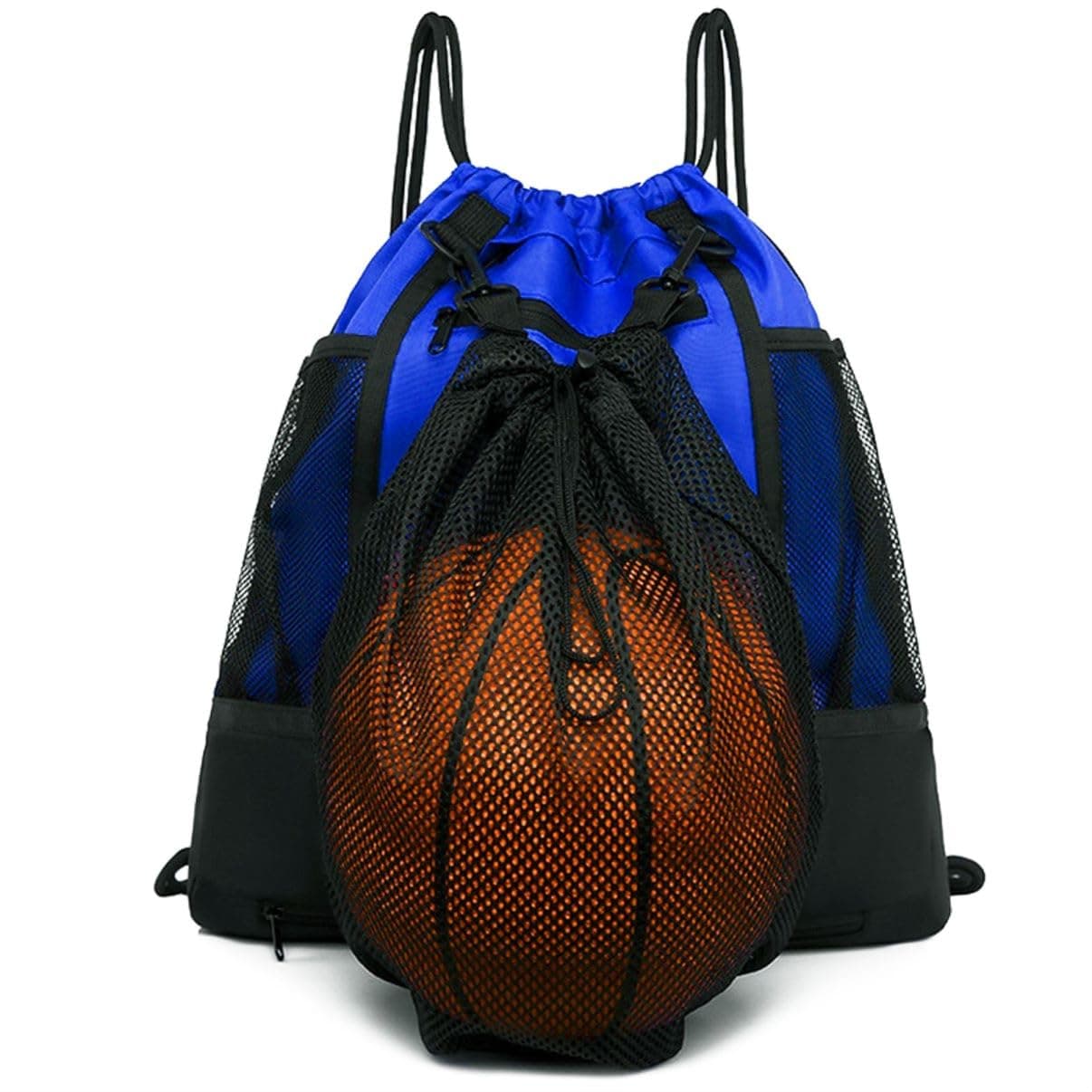 STAY GENT Drawstring Basketball Backpack for Boys, Foldable Soccer Backpack Gym Bag Sackpack Sports Sack with Detachable Ball Mesh Bag for Volleyball Baseball Yoga