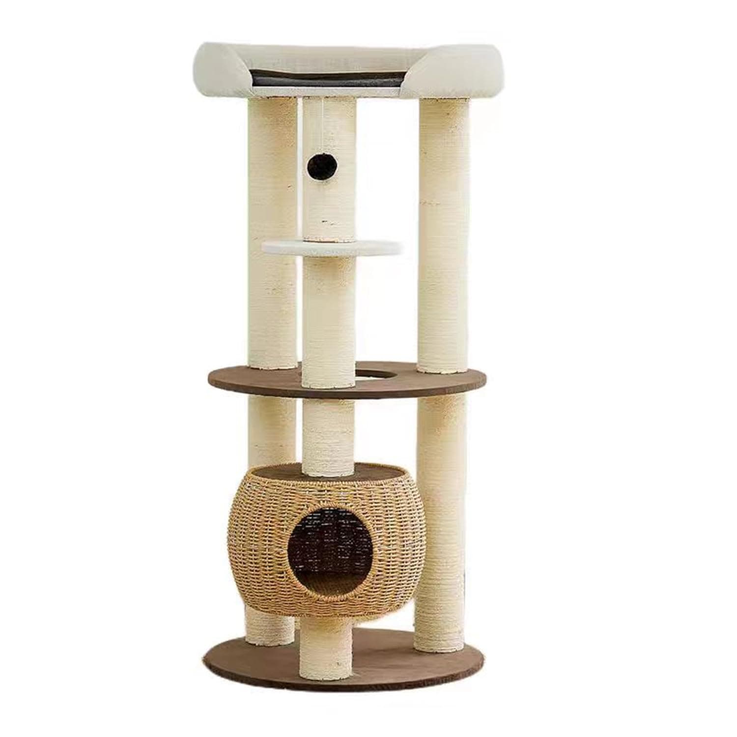 SHENGOCASE 51" Tall Modern Cat Tree Tower with Extra Large Platform Perch Bed and Handwoven Basket for Maine Coon and Couch Sofa for Multiple Cats