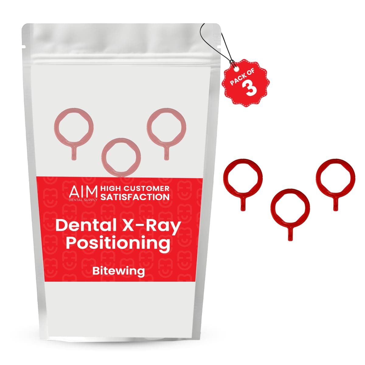 ADS - Dental X-Ray Positioning Aiming Ring, Autoclavable, Bite Wing, XCP Style, FPS 3000 Red Wing, X-Ray Positioning System, Dental Intraoral Film (3, Red, Aiming Rings)
