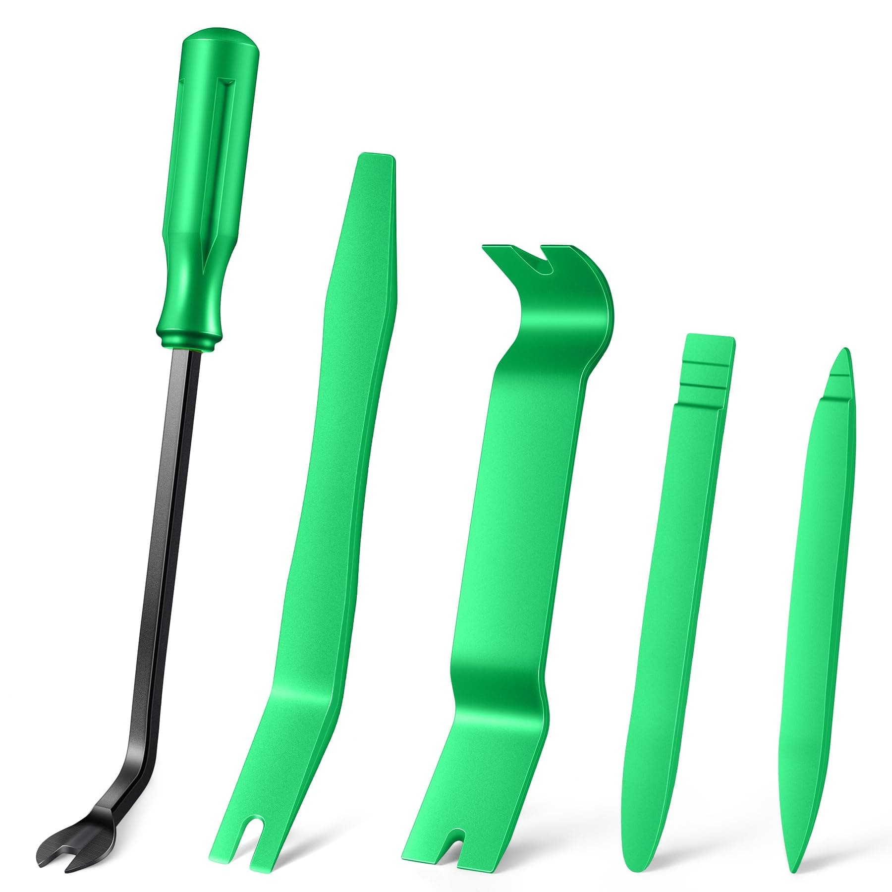 LivTee 5 pcs Auto Trim Removal Tool Kit, No Scratch Plastic Pry Tool Kit - Interior Door Panel Clip Fastener Removal Set for Vehicle Dash Radio Audio Installer (Green)