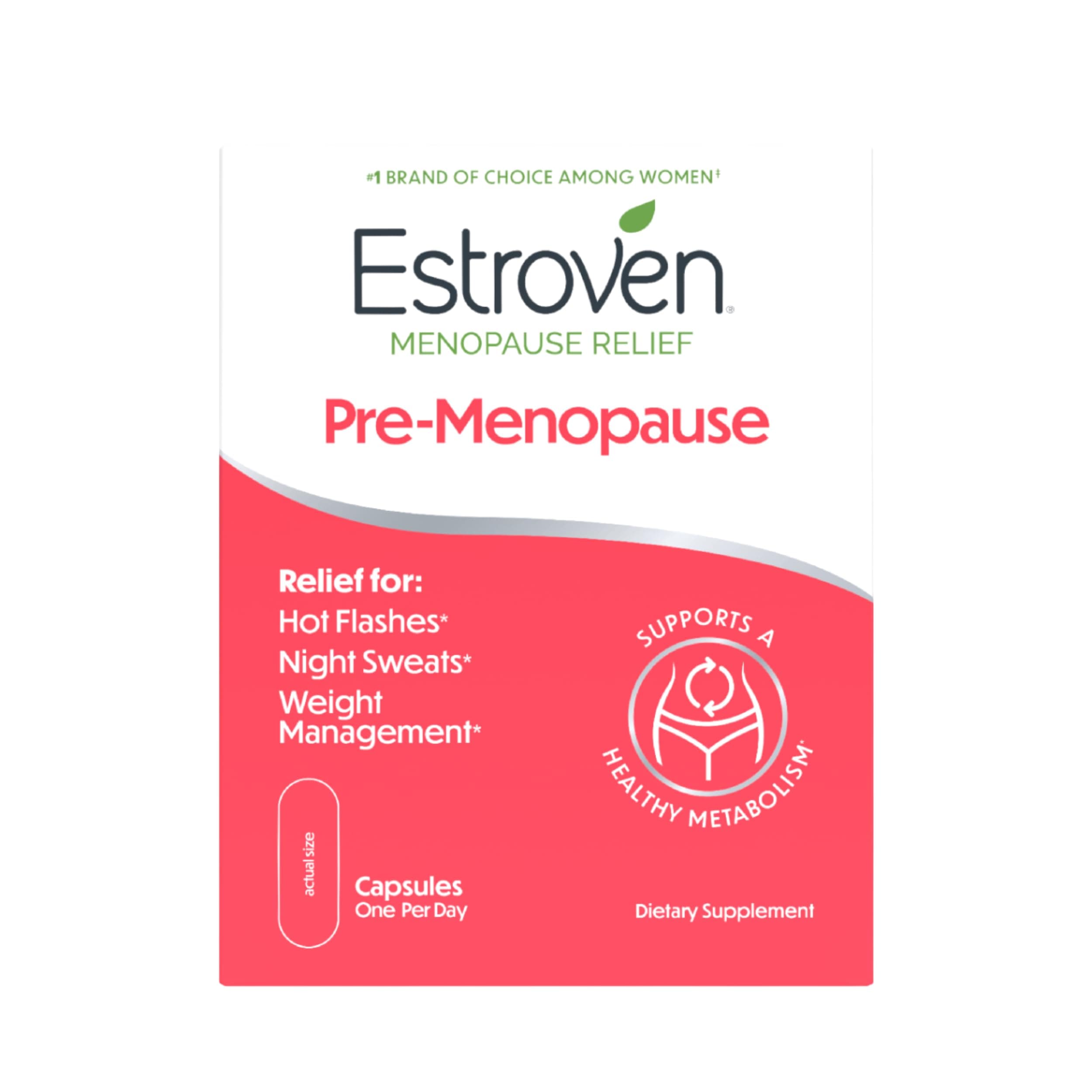 Estroven Pre-Menopause Relief, 30 Ct., Clinically Proven Ingredients, Provides Menopause Relief plus Night Sweats & Hot Flash Relief, Drug-Free or Estrogen Free