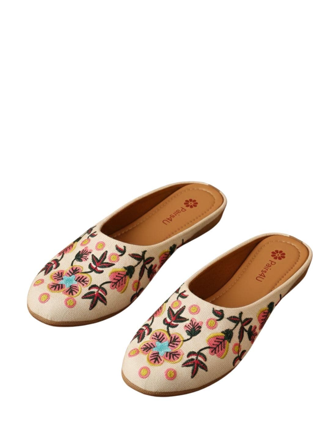 Women Embellished Ethnic Mules Canvas Upper with Embroidered Pattern