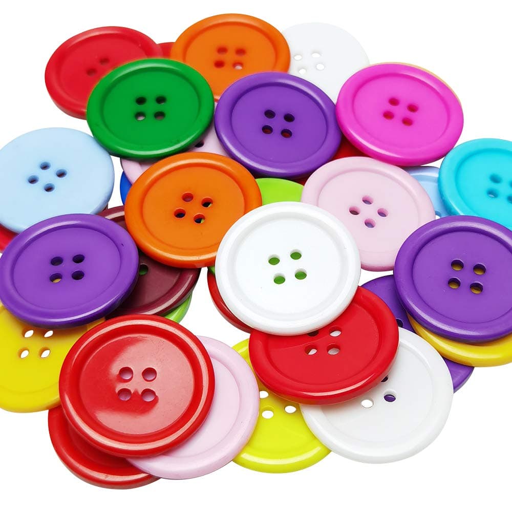 Chenkou Craft Mix Color Plastic Resin Circle Big Button 4 Holes DIY Craft Sewing 30mm 40pcs(Mix, 1 1/4"(30mm))