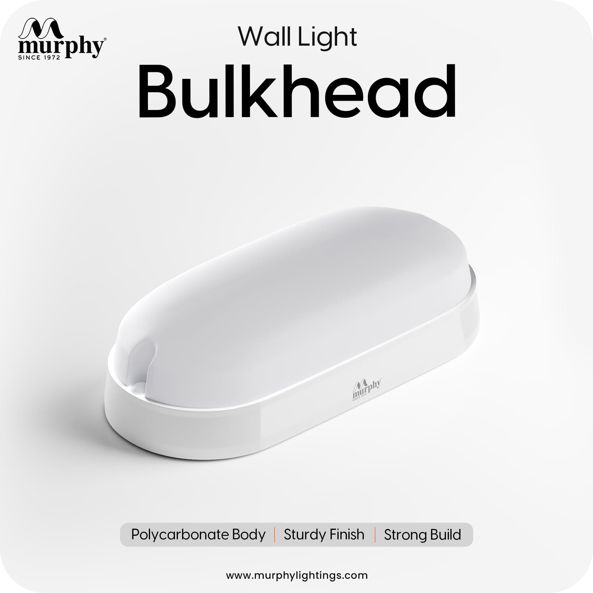 Murphy 20W LED Oval Shape Bulkhead Wall Lamp | IP66 Waterproof Outdoor Light for Gardens, Porches & Bathrooms | Cool White, Pack of 1 | 2-Year Warranty