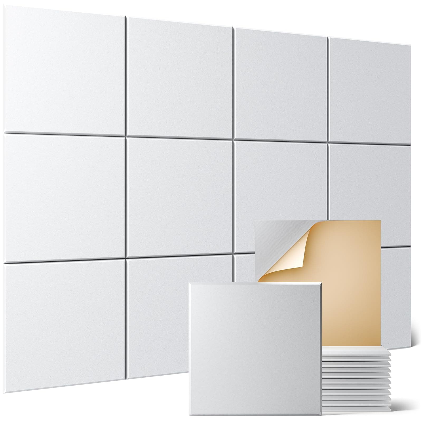 Sonicism 12 Pack Balanced Acoustic Wall Panels with Self-Adhesive, 12" X 12" X 0.4" Sound Proof Foam Panels, Decorative Soundproof Wall Panels, Sound Proof Absorbing Tiles for Home & Offices, White