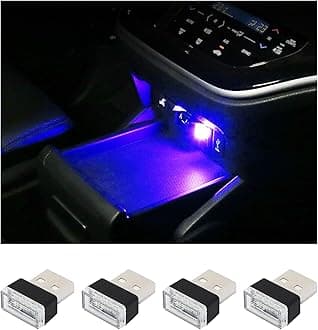 4 PCS USB LED Car Interior Atmosphere Lamp, Plug-in USB Decor Night Light, Portable Auto Ambient Lighting Kit, Universal Vehicle Interior Accessories for Most Cars (Blue)