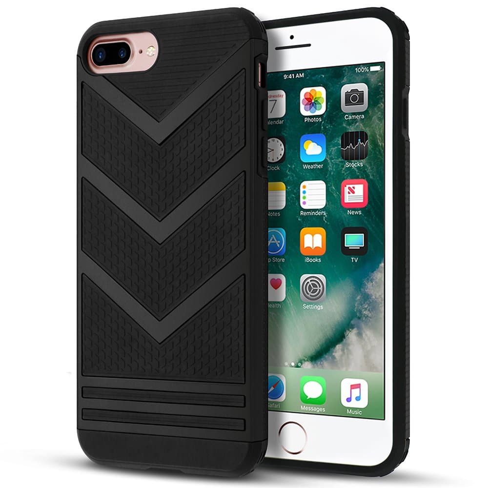 iPhone 7 Plus Case, iPhone 8 Plus Case, LOEV Non-Slip Slim Fit [Stylish Design] [Double Protection] Anti-Scratch Soft Rubber Bumper Protective Cover for Apple iPhone 7/8 Plus 5.5" - Black Chevron