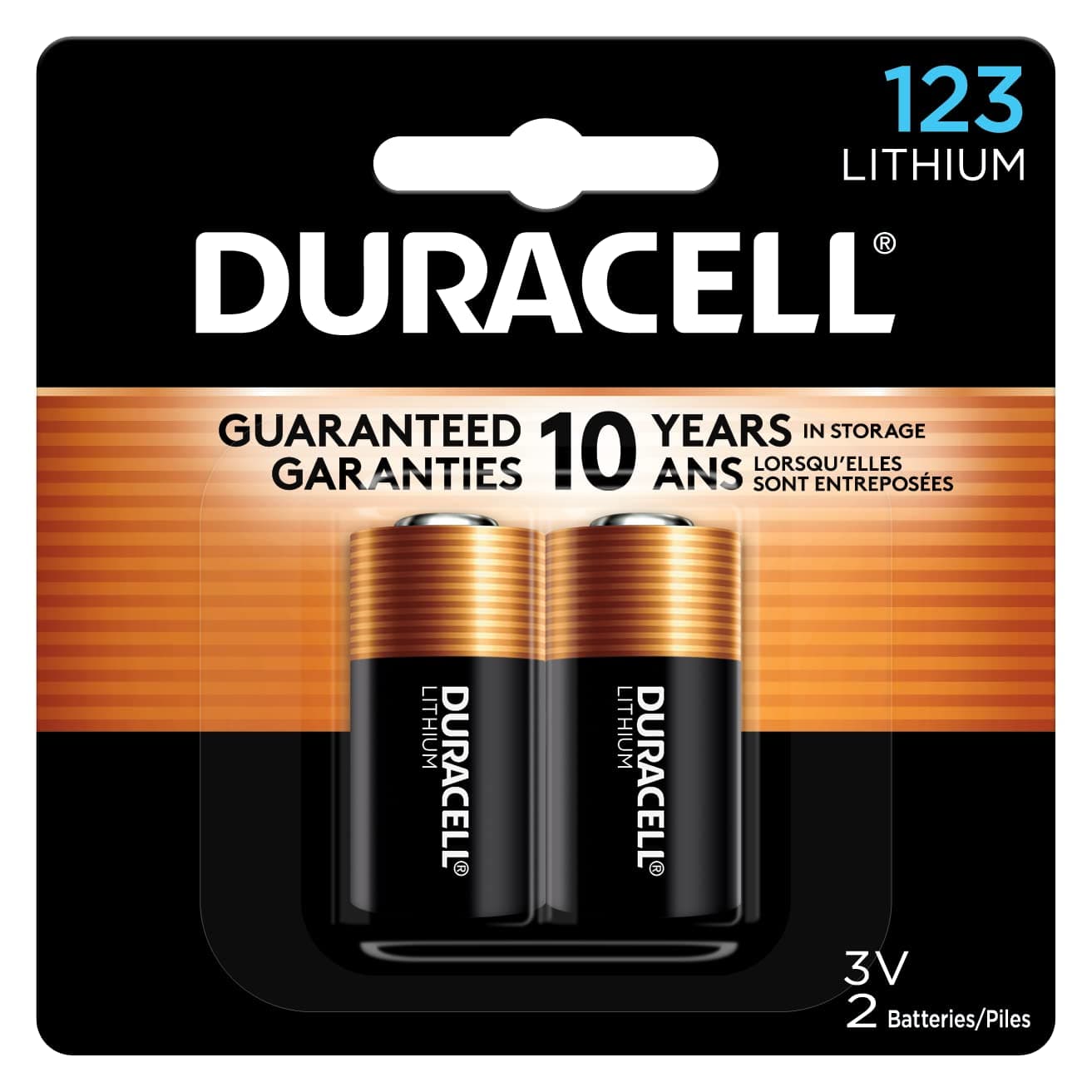 Duracell CR123A 3V Lithium Battery, 2 Count Pack, 123 3 Volt High Power Lithium Battery, Long-Lasting for Home Safety and Security Devices, High-Intensity Flashlights, and Home Automation