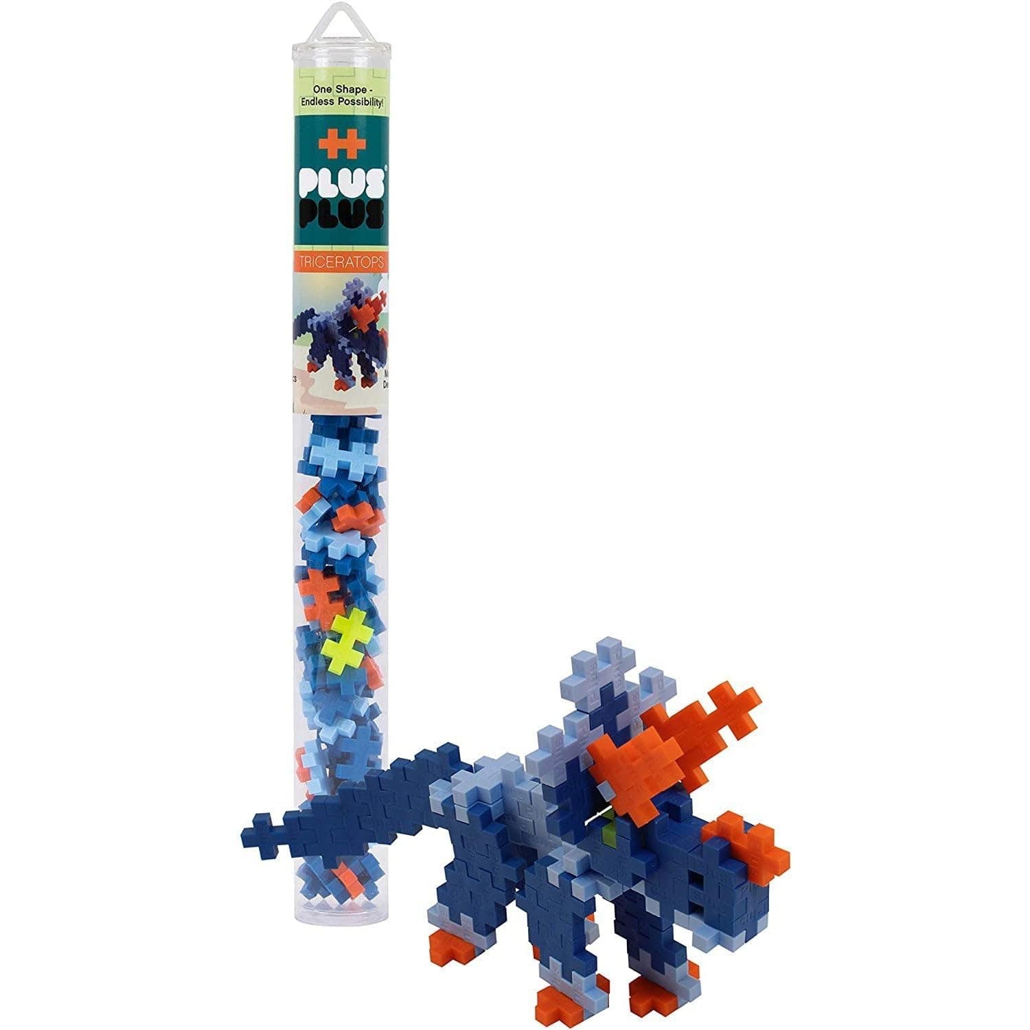 3D Dinosaur Figure Building Block Set, 70 Mini Interlocking Puzzle Pieces, Fun Stem Toys for Kids - Triceratops Maker Tube