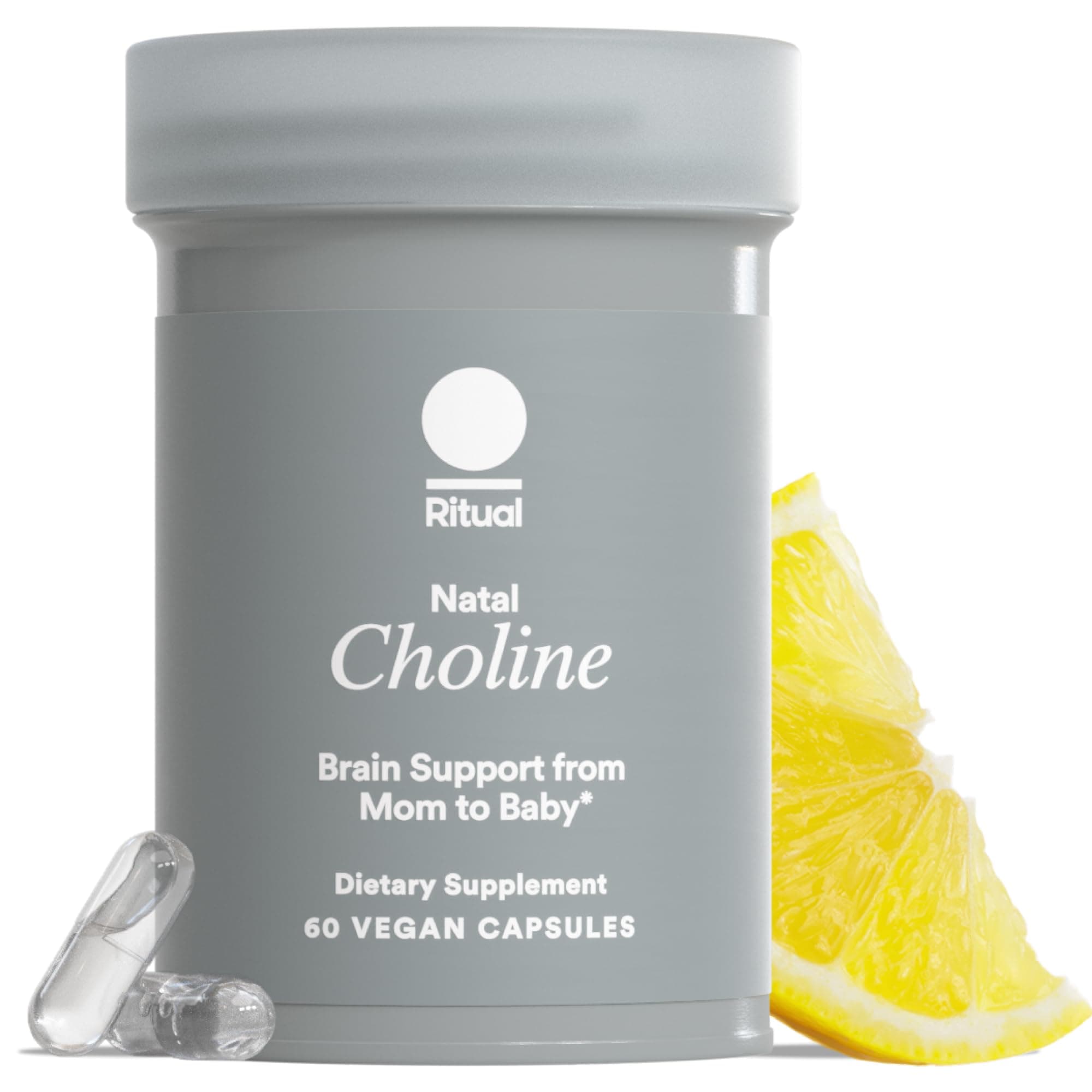 Natal Choline Supplement - 550mg - to Support Baby’s Cognitive Function When Taken During Pregnancy and Postpartum Choline Content in Breastmilk* - Vegan - Citrus - 30 Capsules - 30 Servings