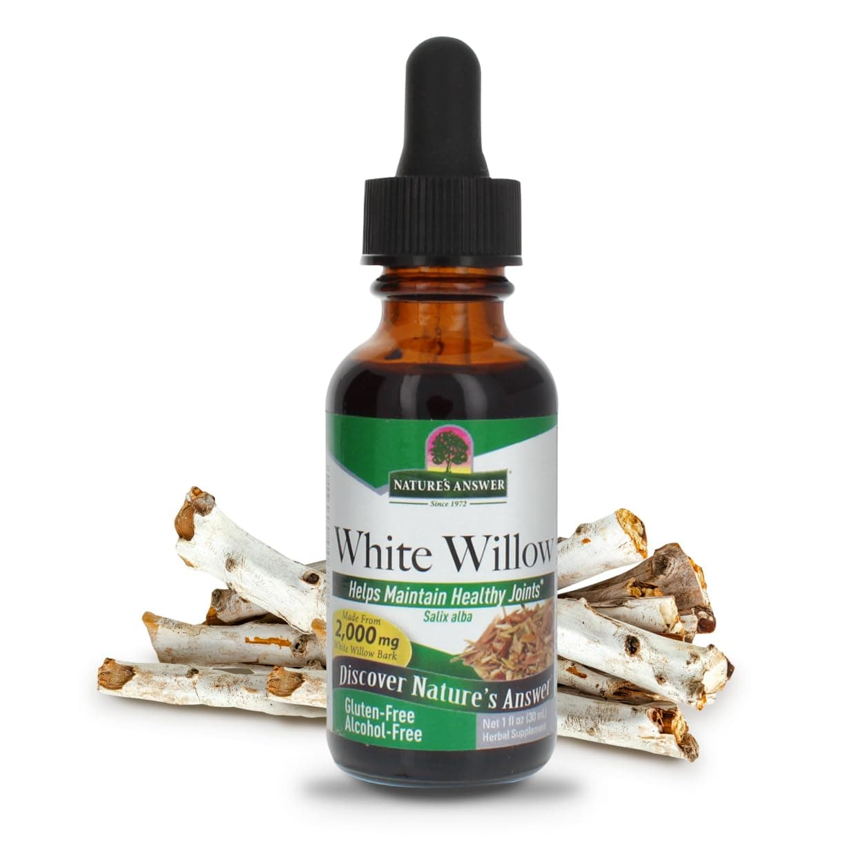 Natures Answer White Willow Bark Extract 1 Ounce - Alcohol Free, Non GMO, Gluten Free, Vegetarian - Daily Supplement for Joint Support & Function - Made in The USA, Organic White Willow Bark