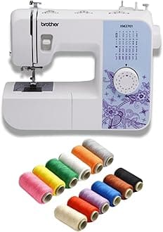 XM2701 27 Built-in Stitches 63 Stitch Functions Automatic Needle Threader LED Sewing Machine Bundle with 12 Color Sewing Thread Kit (13 Items)