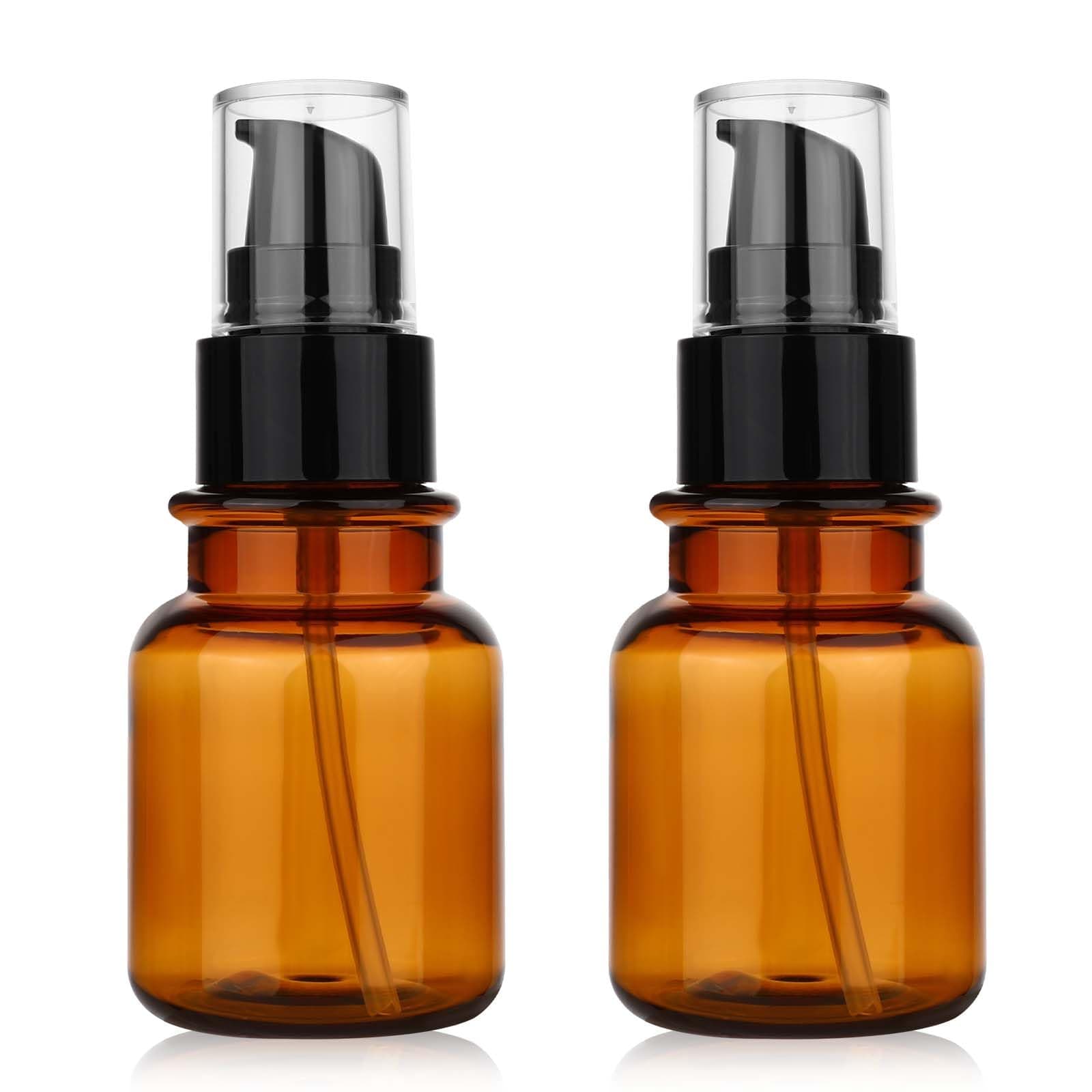 2PCS Amber Plastic Bottles with Pump 80ML/2.7OZ 50ML/1.7OZ Dispenser Refillable Cosmetic Remover Oil Container Makeup Case Storage Reusable Facial Care Vessel Emulsion Dispenser for Essence Body Wash