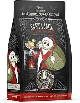 Bones Coffee Company The Nightmare Before Christmas Santa Jack Flavored Coffee Beans, Whole Bean Coffee Medium Roast Low Acid, Cranberry Creme Brulee Flavor (12 oz)