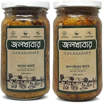 JOLKHABAR | Aam er Aachar - Jalpai er Aachar | Mango Pickle - Olive Pickle | Authentic Traditional Handmade | Bengali Recipe | 500gms Pack (250 GMS Each) | Pack of 2