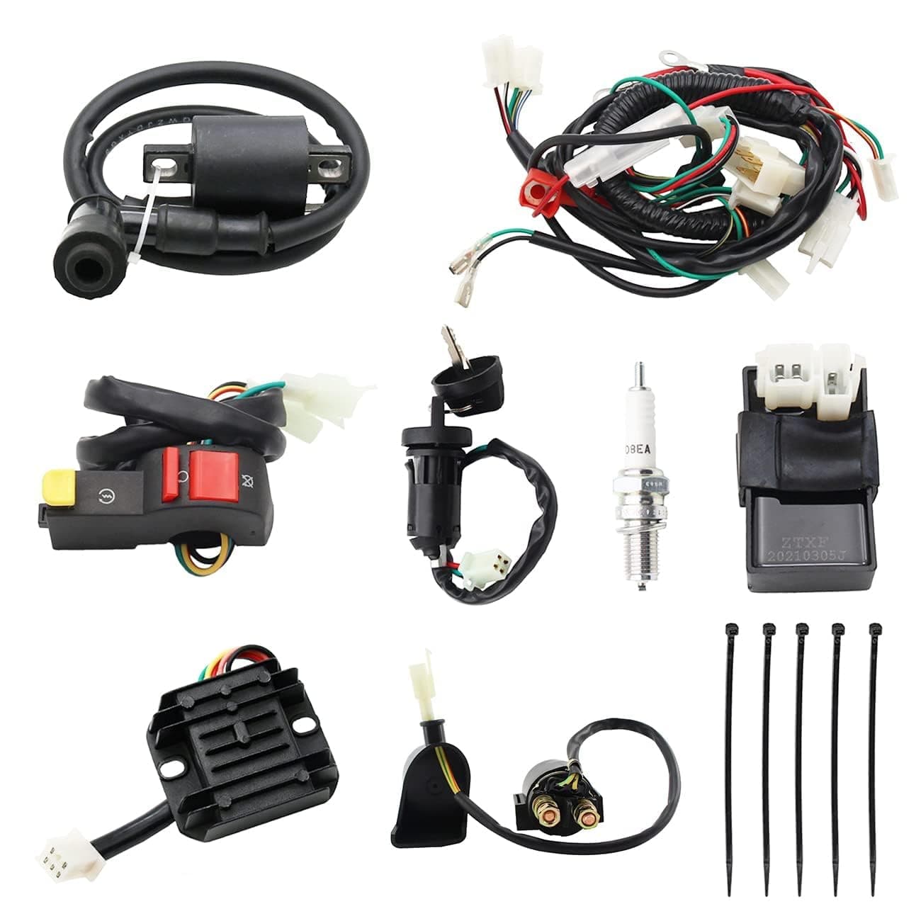 PRO BAT Complete Electrics Wiring Harness D8EA Spark Plug CDI Ignition Coil Kits For Chinese Dirt Bike 150cc 200cc 250cc Zongshen Loncin
