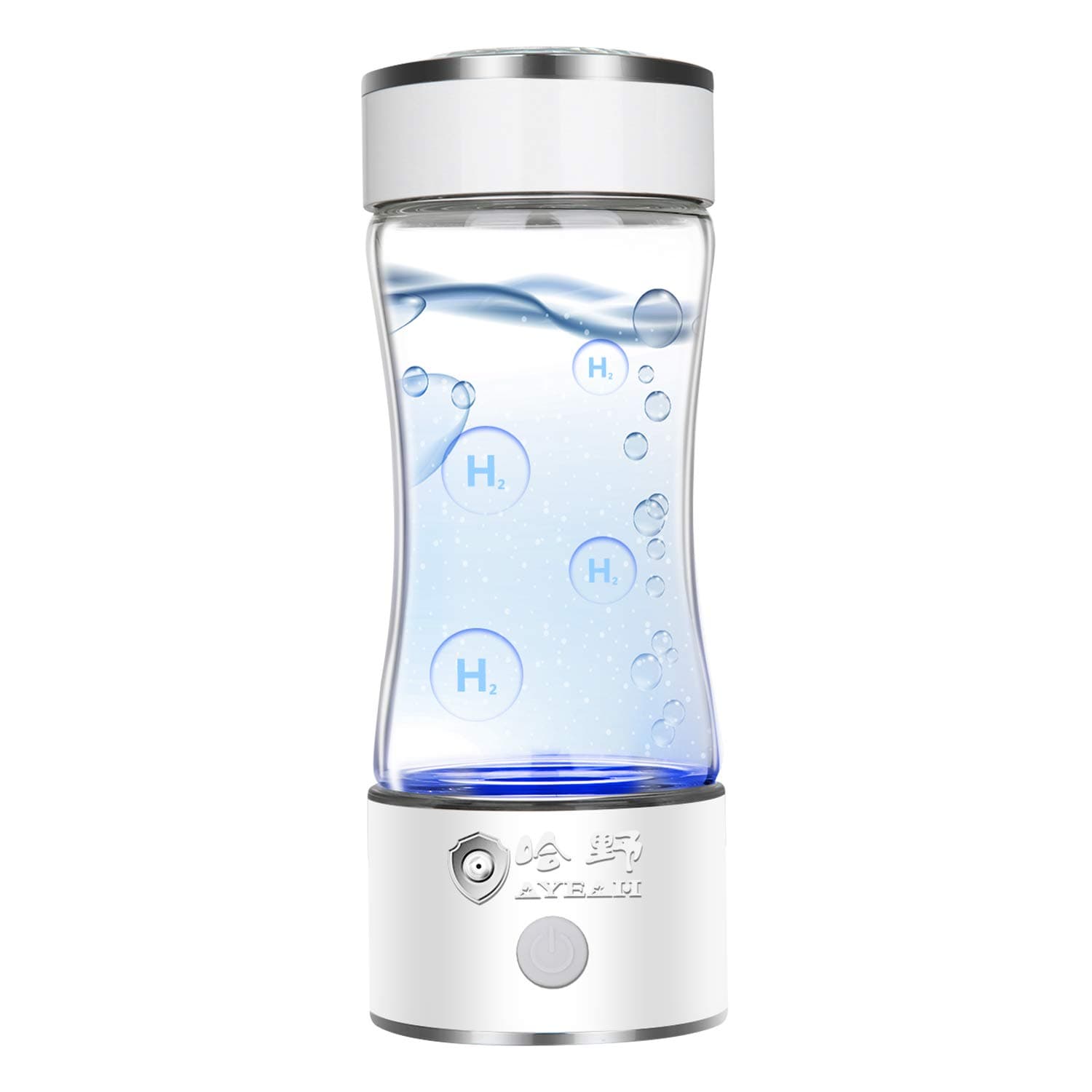 Hydrogen Water Bottle Portable Hydrogen Water Maker SPE PEM Technology Rechargeable Ionized Water Generator Anti Aging Antioxidant Glass Bottle 350ml (White)
