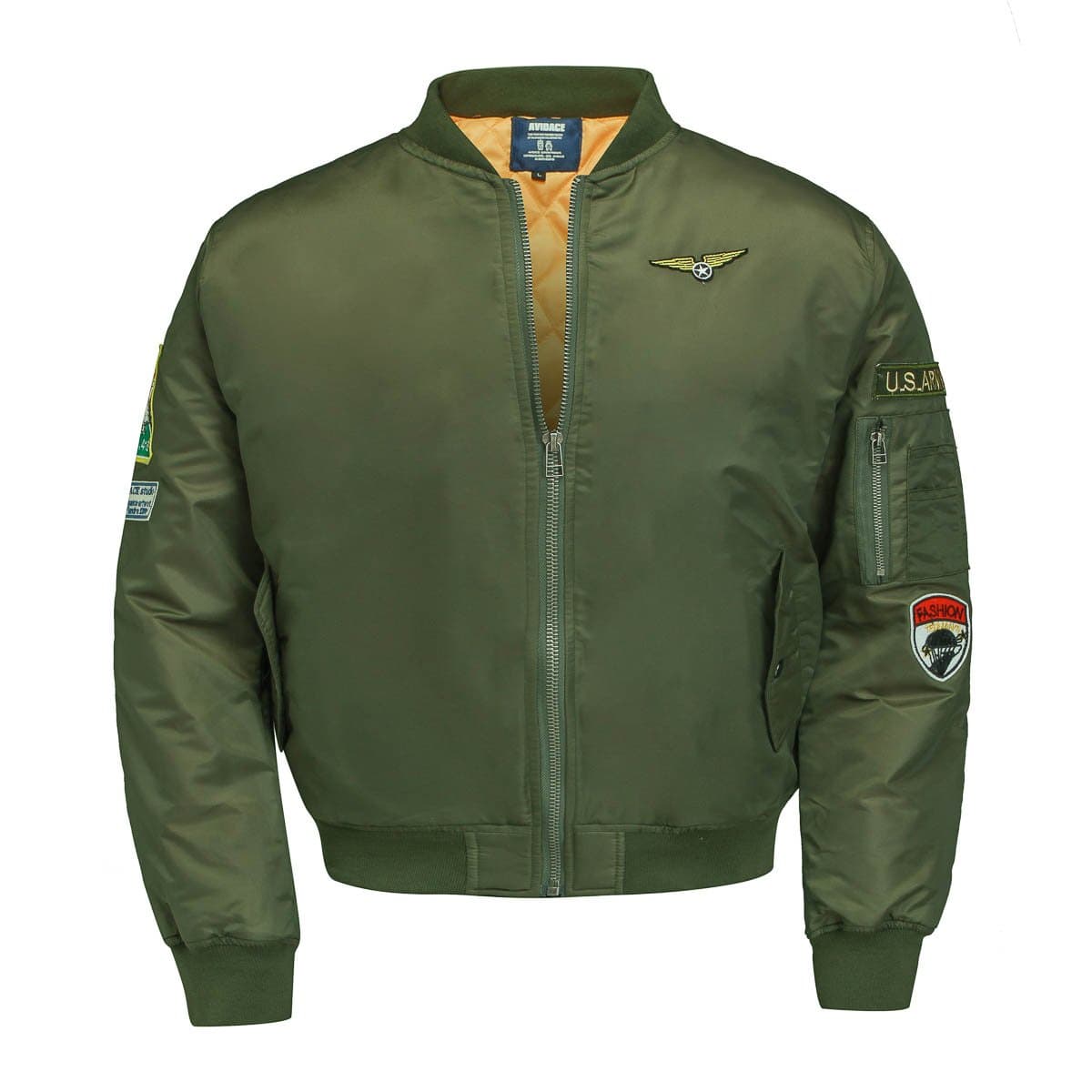 AVIDACE Quilted Bomber Jacket Men Nylon with Patches