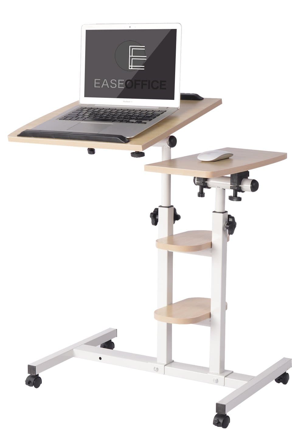 EaseOffice Angle&Height Adjustable Mobile Laptop Desk Cart Office Desk Overbed Hospital Table Stand, Natural