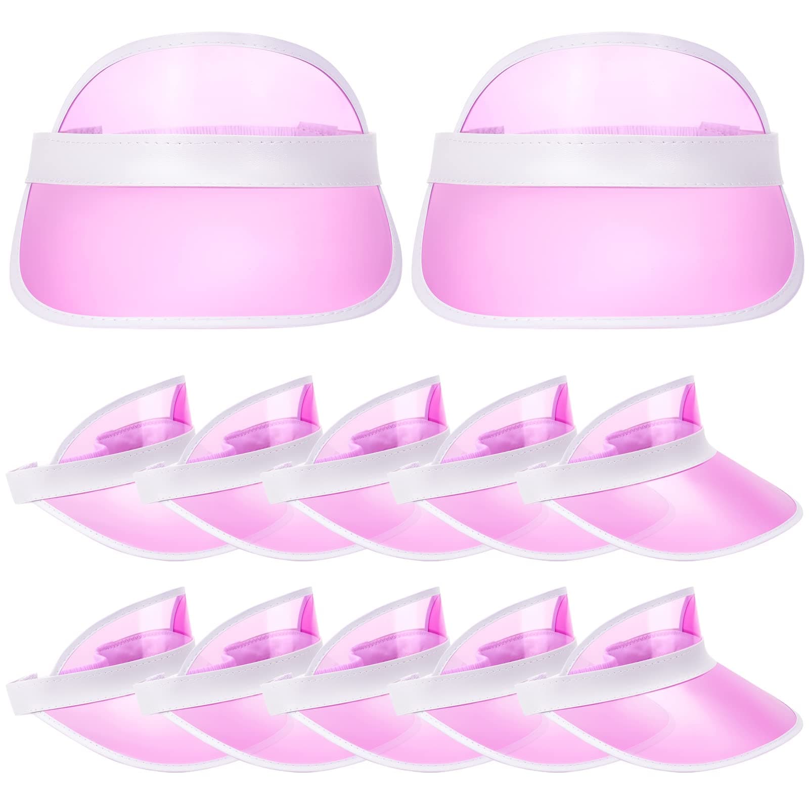 12 Pcs Transparent Sun Visor PVC Visor Hat UV Protection Poker Visor Beach Golf Clear Visor Tourist Visor Cap for Women Outdoor Sports Tennis Football Party Accessories, Pink, One size
