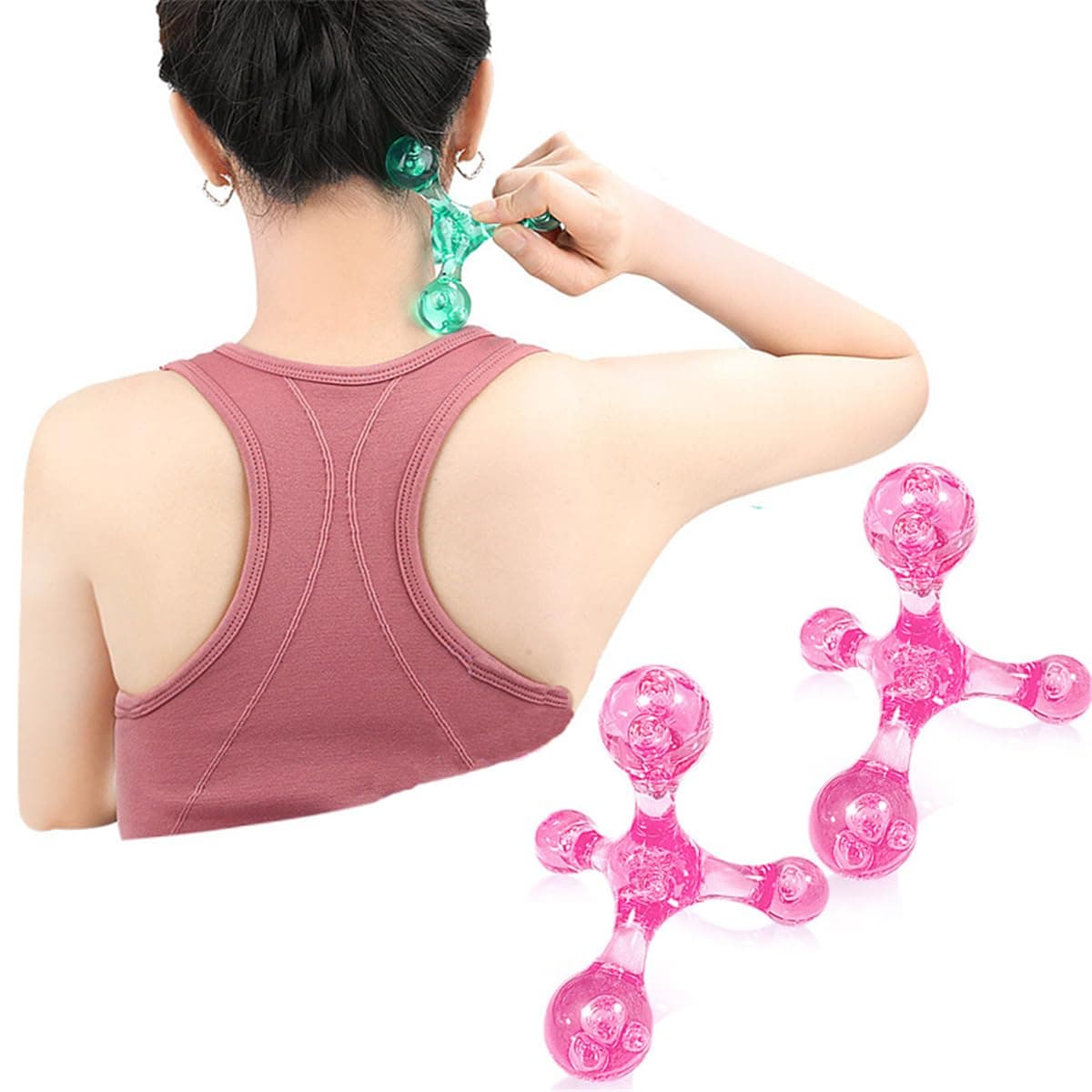 Manual Trigger Point Massage Tool, 2 Pcs 4 Knob Massagers Deep Tissue Manual Massager Palm Massage Tools, Pressure Point Release Tool Handheld Back Massager for Muscle Relaxation (Pink)