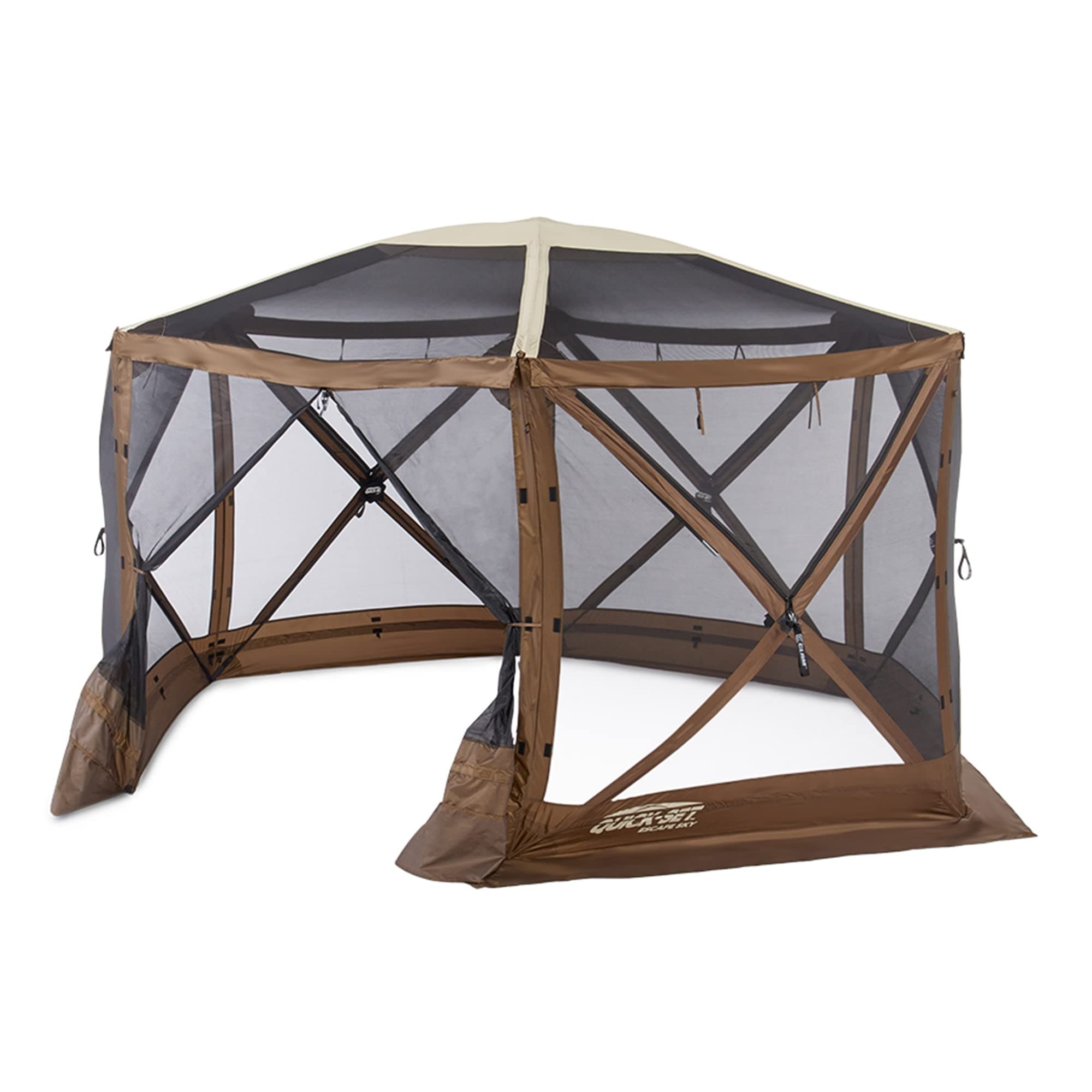 Clam Quick-Set Sky Screen Shelter – 8-Person Pop-Up Tent with Screened Roof for Airflow & Stargazing, 140" x 140", Brown, Instant Setup, Oversized Carry Bag – Camping, Tailgating, Outdoor Use
