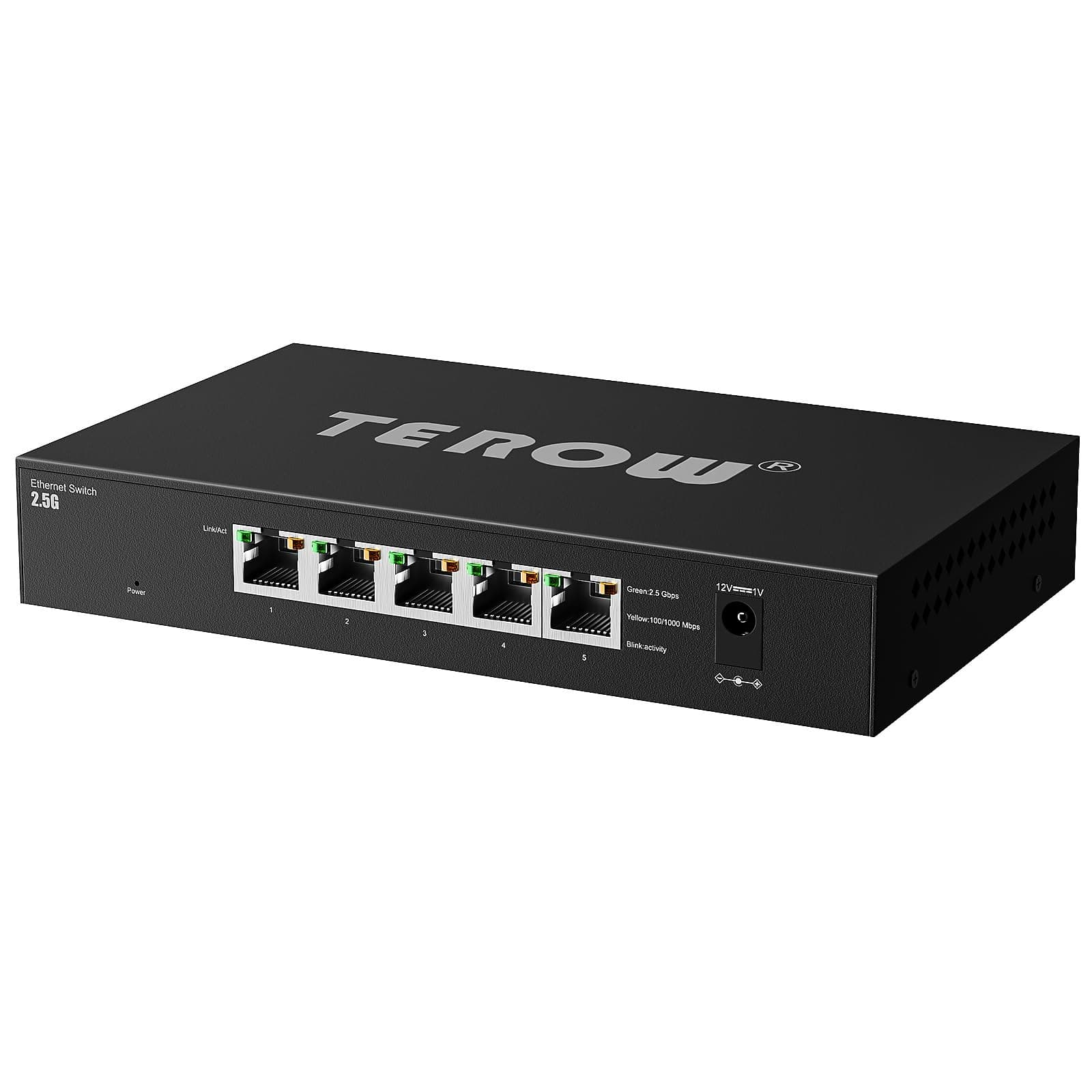 5 Port 2.5G Ethernet Switch, 5 x 2.5Gb RJ45 Base-T Ports, Plug & Play/Fanless Metal Design 2.5Gbe Ethernet Unmanaged Network Switches,TEROW 5 Port 2.5GB Switch