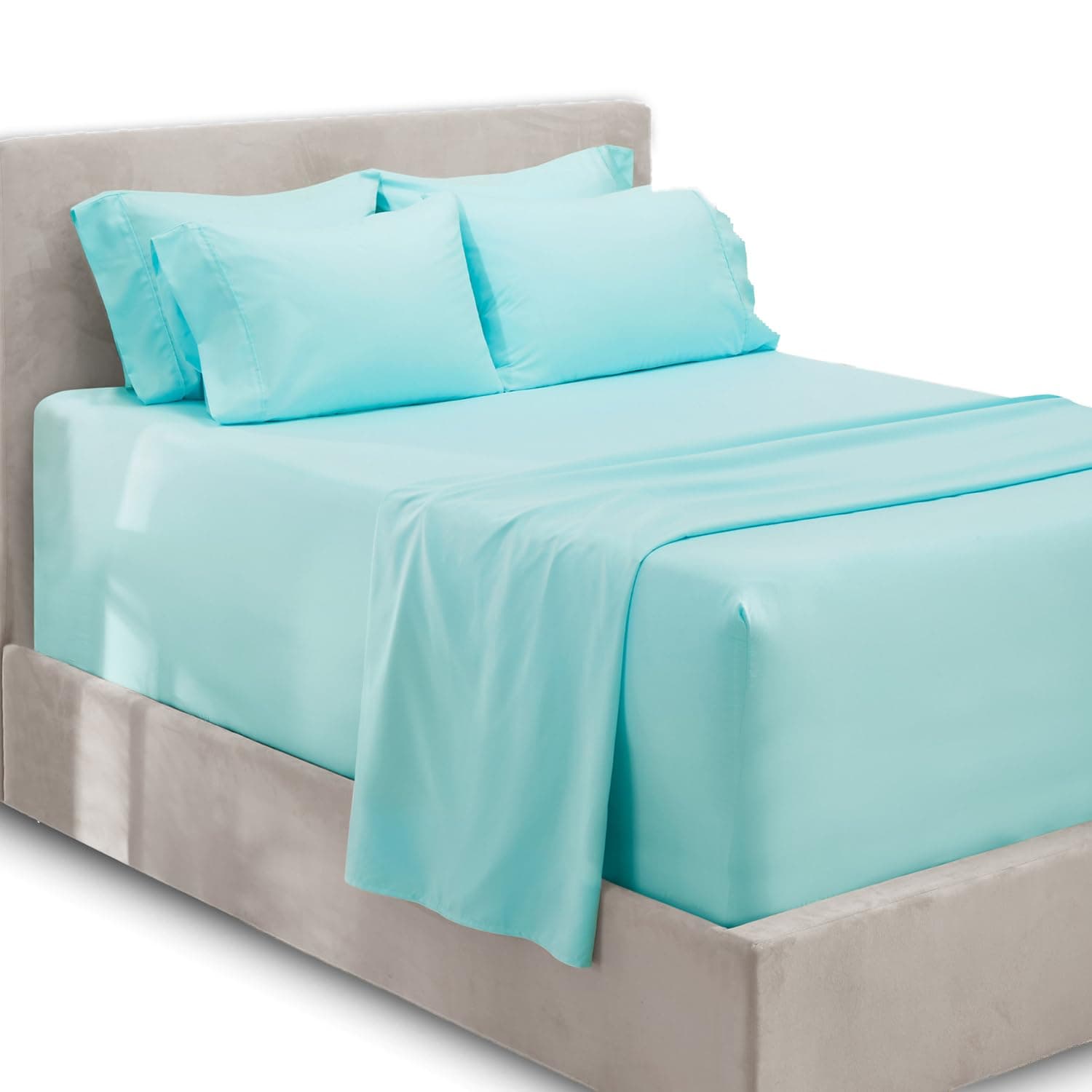 Hearth & Harbor Extra Deep Pocket Queen Sheets Sets - Fits Mattress 18-24 Inches Deep - Extra Deep Pocket Sheets - 6 Piece Queen Size - Aqua Blue