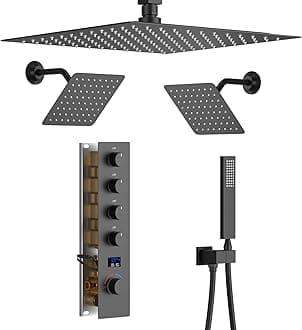 Matte Black Shower System with 3 Rain Shower Head(12+8+8 inch), Handheld Spray, 4 Way Smart Temperature Display Shower Faucet set
