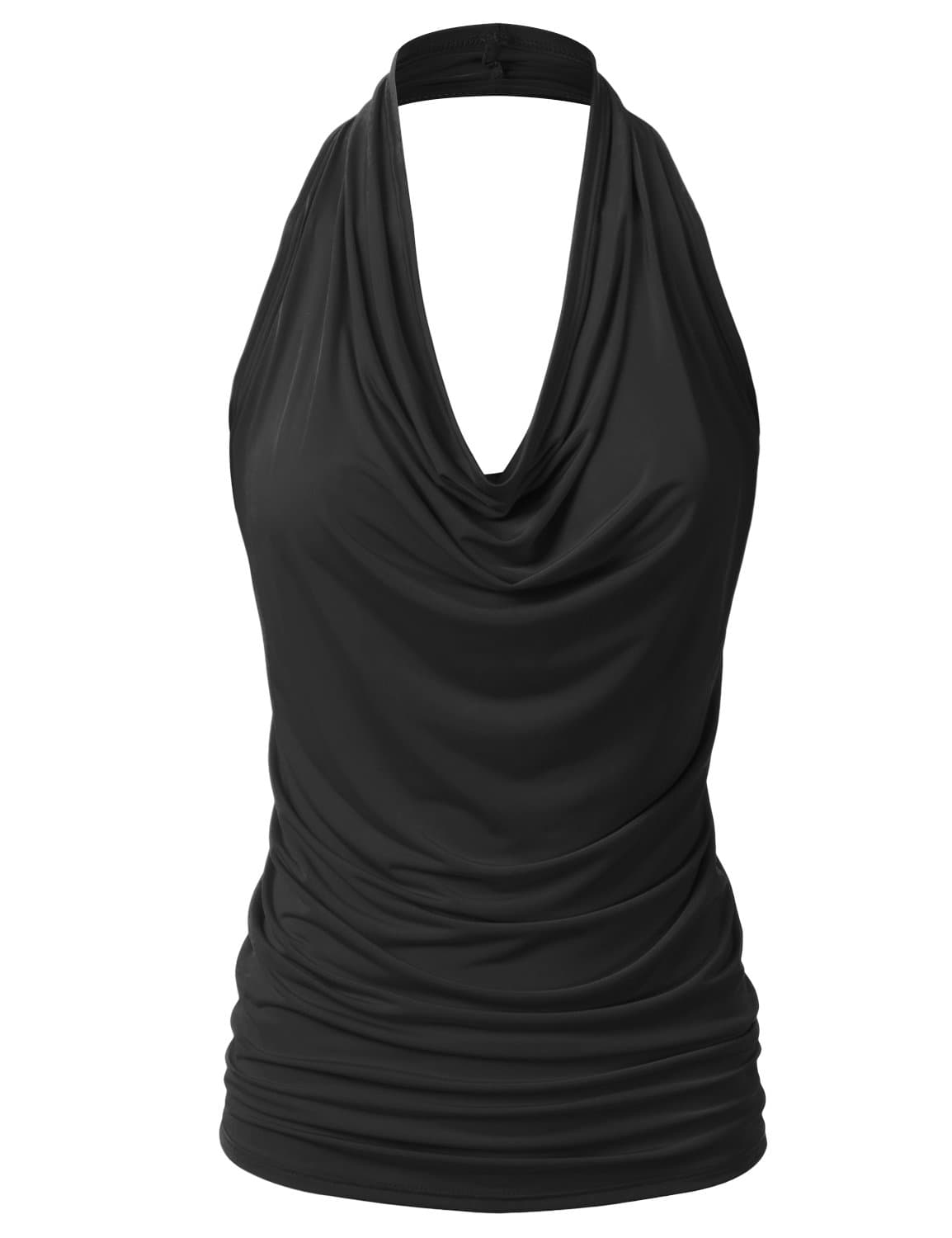 Women's Casual Halter Neck Draped Front Sexy Open Back Tank Top (S-3XL)