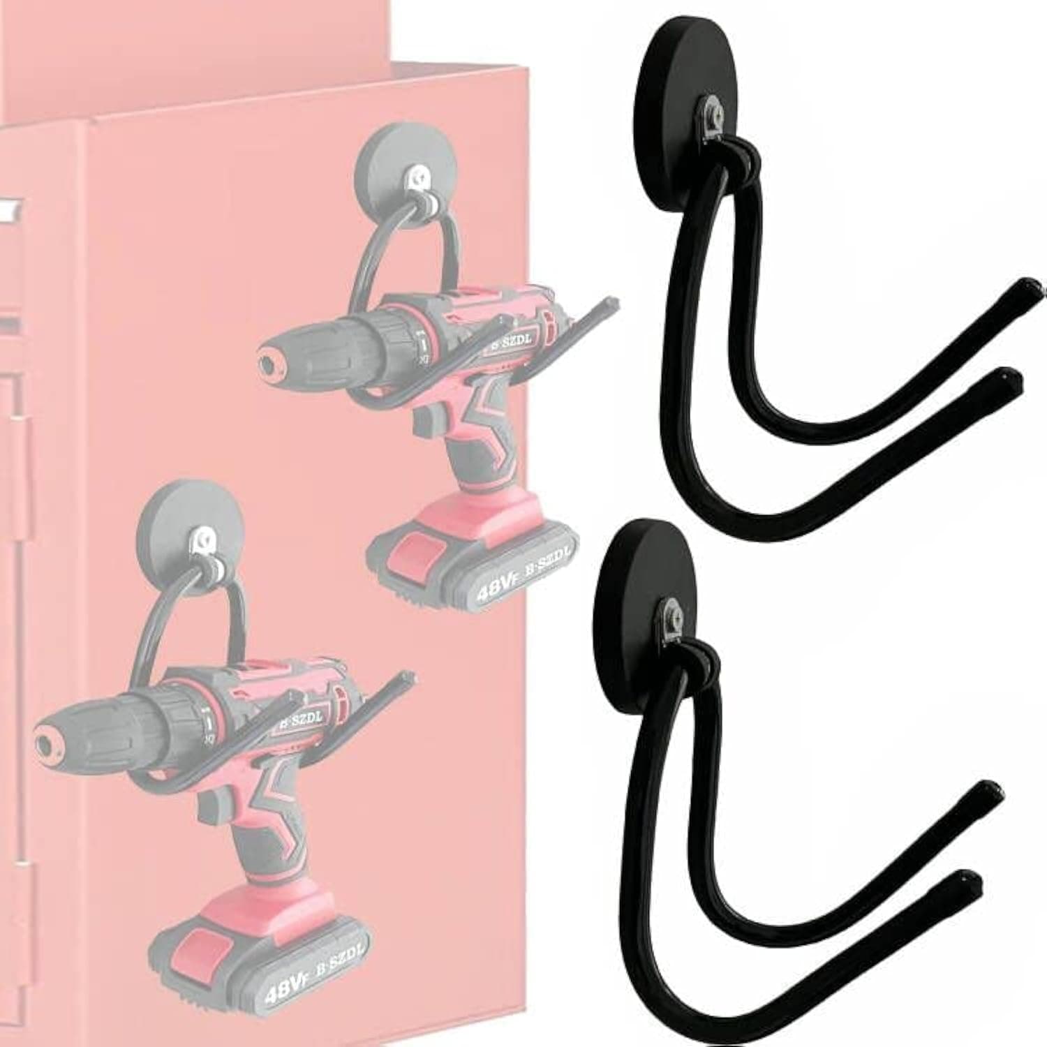 AUXPhome 2 Pack Magnetic Power Tool Organizer, Strong Magnet Mount Garage Storage Rack, Drill Holder Hooks Heavy Duty,for Garage,Workshop Organization,for Drill,Cable,Garden Tool